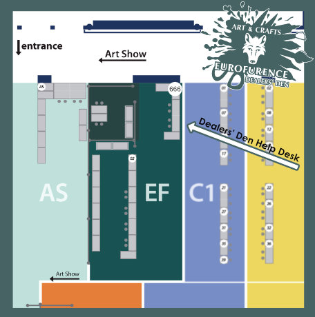 Dealers'Den Location of the HelpDesk labeled EF666.'